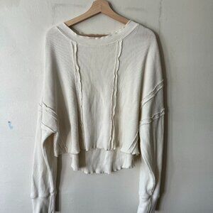 Free People We The Free Thermal Top Raw Edge Long Sleeve White XS